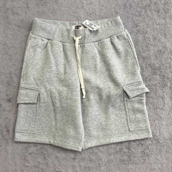NEW Lands' End Men's S Cargo Shorts Serious Sweats Gray Heather Drawstring - Picture 1 of 5